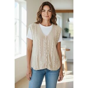 Vintage Two Twenty Large L Sweater Embroidered Vest Chunky Knit Textured Beige